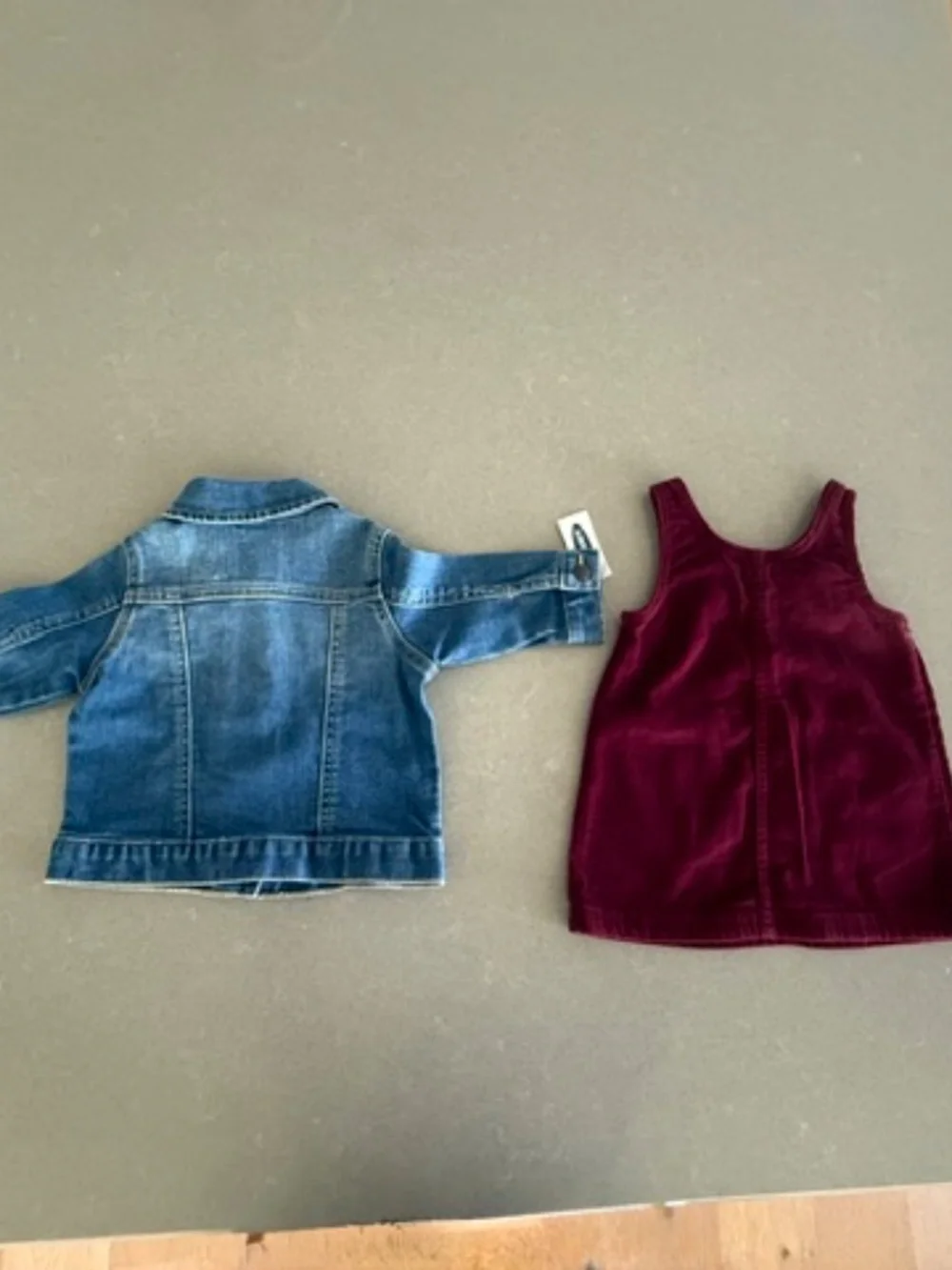 NWT/NWOT Baby Old Navy 6-12M Dark Wash Denim Jean Jacket & Maroon Dress